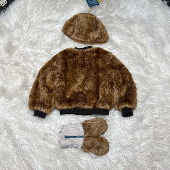 H&M Unicef Kids Faux Fur Jacket, Hat & Glove Set Size 2y-4y - Picture 7 of 8